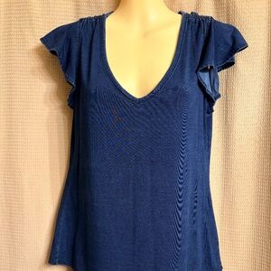 WHBM Navy Blue T-Top Ruffle Sleeves Women's XS